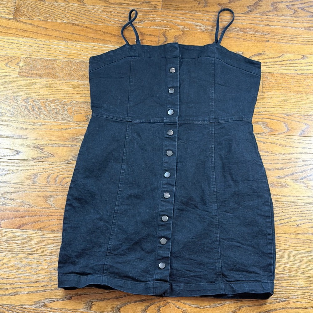 Whimsygoth Black Denim Button Front Mini Dress Womans Large Grunge Romantic
